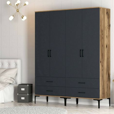 Dmora – Armoire penderie 160x201x48 cm – Panneau mélaminé 18mm – Noyer et anthracite – Design moderne pour chambre double ou enfant - 160x201h48 (1/5)