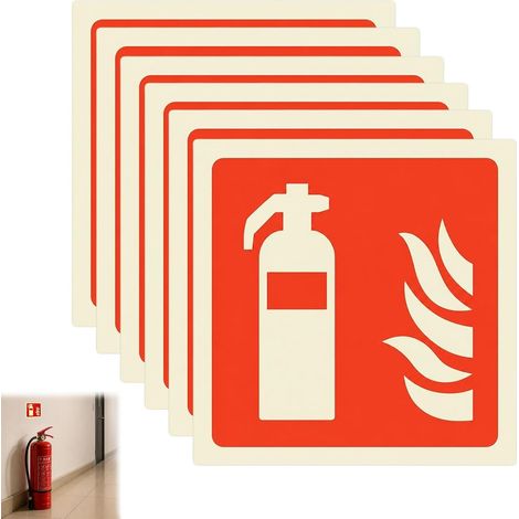 Letreros autoadhesivos luminiscentes de PVC para extintores (6 unidades) Placas de protección contra incendios de 15 x 15 cm Norma ISO DIN EN 7010 Resistentes a arañazos y rayos UV, fáciles de inst (1/5)
