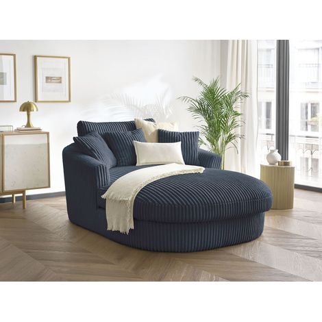 Bobochic – Méridienne BELEM 144cm – Gros côtelé doux bleu foncé – Confort équilibré avec mousse haute densité – Design moderne pour salon (1/5)