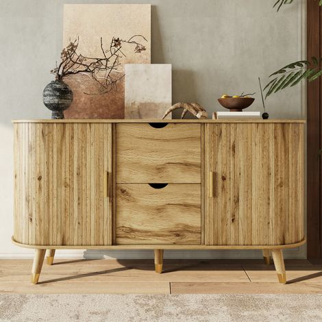 Aparador 140x40x79,5 cm de MDF color madera con almacenaje integrado - MEUBLIV (1/5)