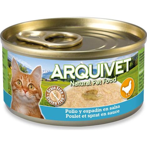 Nassfutter für Katzen, Huhn in Soße mit Sprotten, 80 g (1/2)