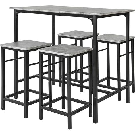 SoBuy OGT11-HG,Dining Set Bar Set-1 Bar Table and 4 Stools,Grey Top