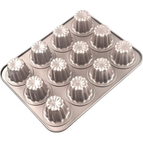 Moule à Canelé Moules à Gâteaux pour Cannelés de Cuisson Moule Forme Bordelaise Pâtisserie Française Antiadhésif Moule à Caneles Muffin Panna Cotta Cupcake Gelée Acier au Carbone 12 Cavités,Parent,-