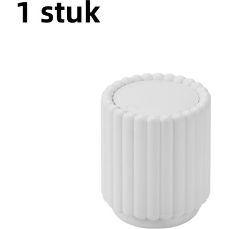 Mini poubelle de bureau avec couvercle à bouton-poussoir, blanche, idéale pour ranger et nettoyer les déchets sur un bureau ou une table basse. (1/5)