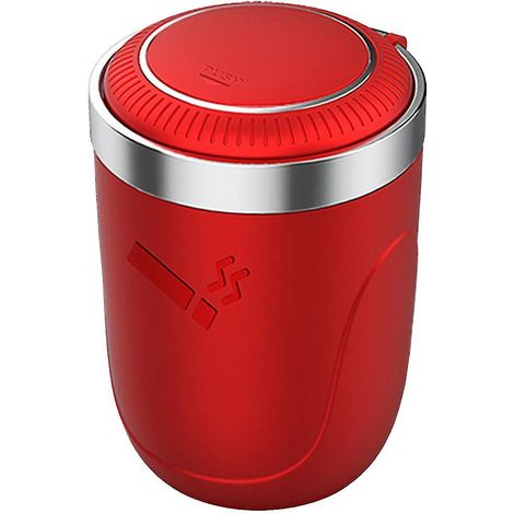 Farf Farbiger Auto-Aschenbecher mit Deckel und multifunktionaler LED-Beleuchtung – Rot