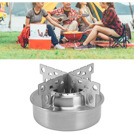 Réchaud à alcool d'extérieur en acier inoxydable, portable pour le camping, pour la cuisson d'alcools liquides et solides, petit réchaud rond avec petit support A (1/5)