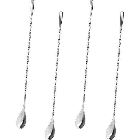 4-teiliges Cocktaillöffel-Set aus Edelstahl, lange Rührlöffel mit Spiralgriff, Gin-Löffel für Martinis, Café, Bar, Cocktailshaker, Cocktailrührer (1/5)