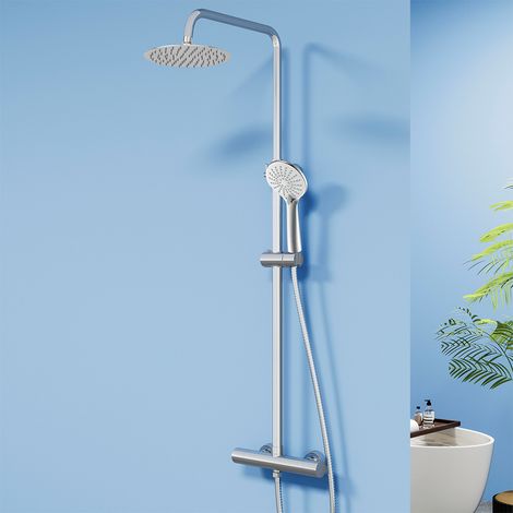 Miscelatore termostatico doccia con soffione doccia da 20 cm, rotondo set sistema doccia in acciaio inox con doccetta a 3 funzioni, cromato