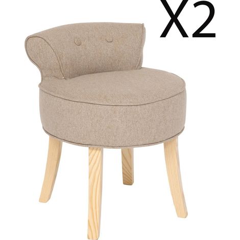 Lot de 2 tabourets en velours coloris beige et pieds en bois naturel - Longueur 46 x Profondeur 49 x Hauteur 58 cm (1/4)
