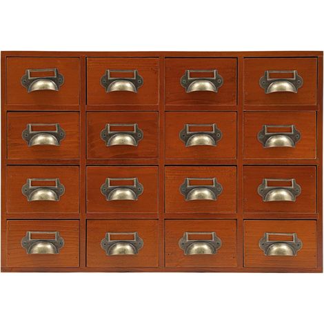 Armoire de rangement à 16 tiroirs en bois massif - Design vintage - Capacité de charge de 10 kg - Organiseur de bureau pour bureau, maison, pharmacie (1/5)