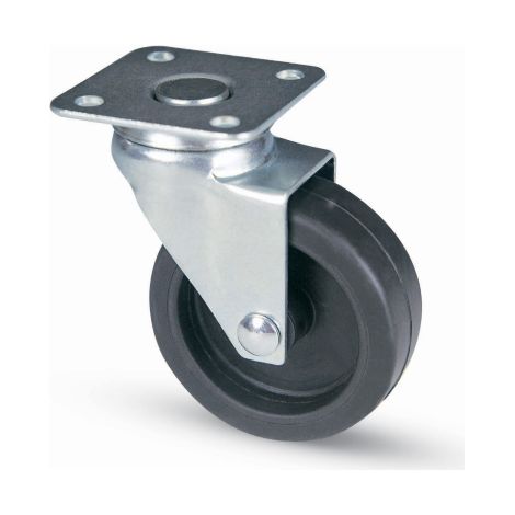 Roue en caoutchouc Art.220 Connexion   40 mm avec plaque carre'e 40x40 mm pour meubles avec support en acier embouti