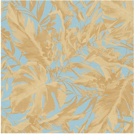 Nature wallpaper wall Profhome 790632 hot embossed non-woven wallpaper slightly textured with floral ornaments subtly shimmering blue pastel turquoise gold ochre yellow 5,33 m2