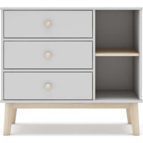 Cómoda 3 cajones 2 huecos Dylan acabado blanco/cera blanco, 81cm(alto) 90cm(ancho) 40cm(largo) (1/4)