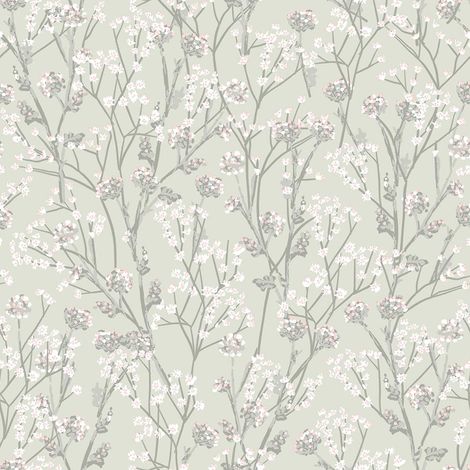 Papier peint fleurs sauvages vert sauge rosé (1/3)