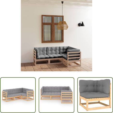 Canapé extérieur - Salon de jardin 4 pcs avec coussins Bois de pin massif (1/5)