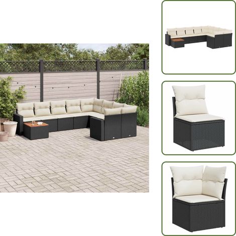 Salon de jardin 10 pcs avec coussins noir résine tressée - Salon De Jardin - Mobilier Extérieur - Set Salon De Jardin - Résine Tressée - Rotin Synthétique (1/5)