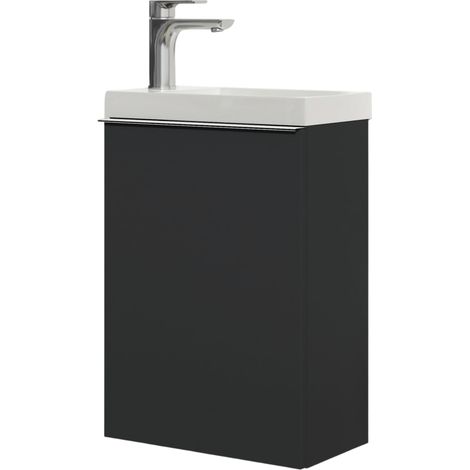 Waschtischunterschrank Bernstein LAVOA 40cm mit Waschbecken Badmöbel: Schwarz matt, Metallgriff: Chrom