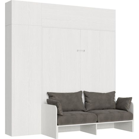 Letto Matrimoniale a Scomparsa Salvaspazio con Sofà Kentaro H250 cm Bianco (1/5)