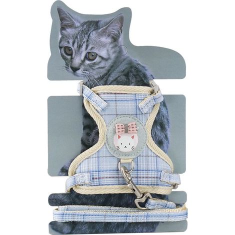 Harnais Chat,Laisse Chat, Harnais Chaton, Gilet Chat avec Laisse, Suitable for 3-7 kg(Blue Plaid, 1.0cm ) (1/5)