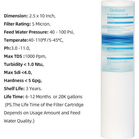 Polypropylene Sedimented Water Filter Cartridges 2.5 x 10 (1/4)