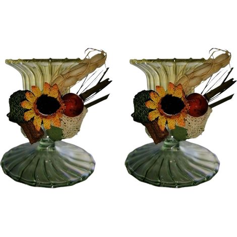 Porta candela candeliere bugia in vetro soffiato verde set da 2 con fiore made in Italia particolare vintage moderno (1/5)