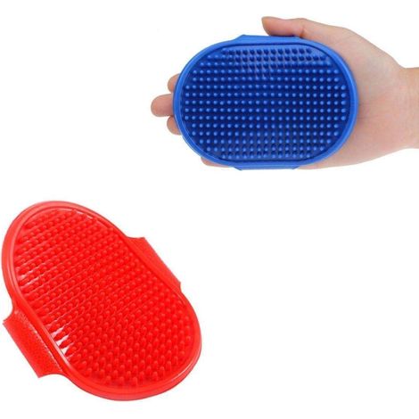 Lot de 2 brosses de bain pour animaux (rouge + bleu), gant de massage pour le toilettage des chiens et chats (1/5)