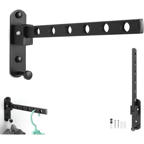 1 paquet porteVêtements Mural Pliable à 90° Séchoir Mural Extensible Noir, avec Crochets, Séchoir pour Balcon, Salle de Bain, Chambre, Hôtel