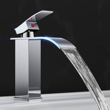 Moderne Robinet Salle de Bain Cascade,Design Elégant Robinet Lavabo, Eau Chaude et Froide Disponible,Robinetterie Chromé G 3/8 (1/4)