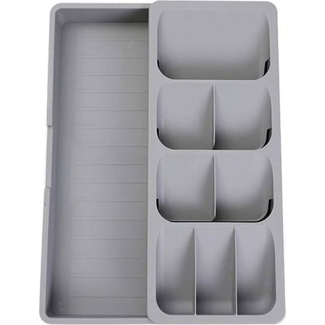 Plateau de rangement extensible pour couverts - PZCC - Modèle extensible - Gris - Pour tiroir de cuisine - 2 ans garantie (1/4)