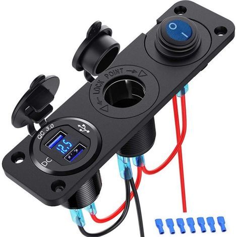 Prise USB 12 V QC 3.0 étanche 3 en 1 – Voltmètre LED – Interrupteur marche/arrêt – Allume-cigare pour camion et bateau (1/5)
