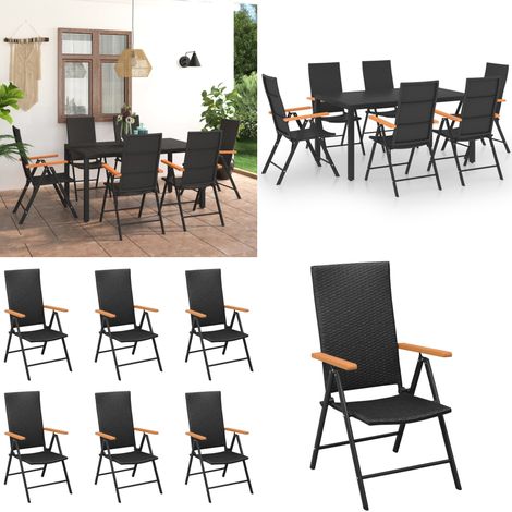 7-tlg. Garten-Essgruppe Schwarz und Braun - Gartensessel - Gartentisch - Rattan Gartenmöbel - Outdoor Möbel - Gartenparty - Home & Living (1/5)