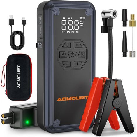 Booster Batterie Voiture avec Gonfleur 150PSI, 21800mAh 7000A Demarreur Batterie Voiture (Tout Gaz/12L Diesel) 12V Jump Starter avec 18W Charge Rapide, Port de QC3.0 (1/5)