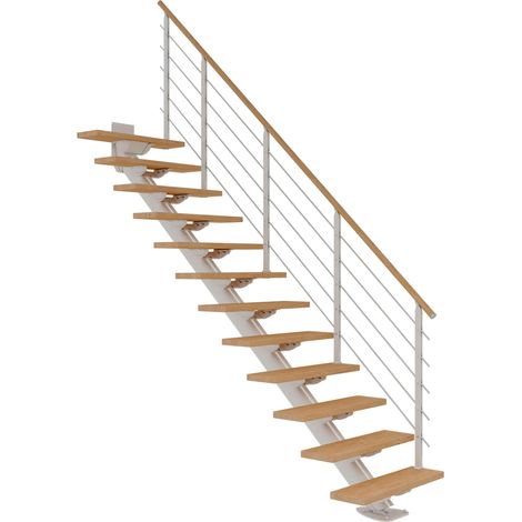 Dolle Mittelholmtreppe Sydney in Eiche weiß, geölt 75 cm breit Gerade für Geschosshöhen 259 – 315 cm UK Metall Weiß mit einseitigem Designgeländer