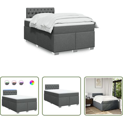vidaXL Surmatelas - Sommier à lattes de lit avec matelas gris foncé 120x190cm tissu (1/5)
