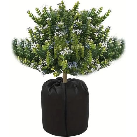 (Noir, 45 x 50 cm) Protection pour pot de fleurs en tissu Oxford – Housse antigel avec cordon de serrage et fermeture éclair (1/5)
