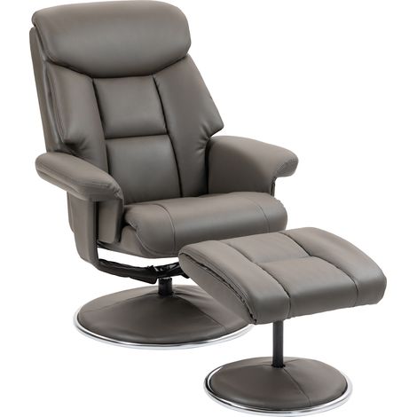 Fauteuil inclinable gris similicuir avec repose-pieds et dossier réglable, charge max 150 kg