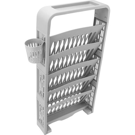 Bibliothèque d'appoint à roulettes Gris, 6 niveaux, grande capacité, étagère fine multifonction pour salle de classe, bibliothèque et lecture (1/5)