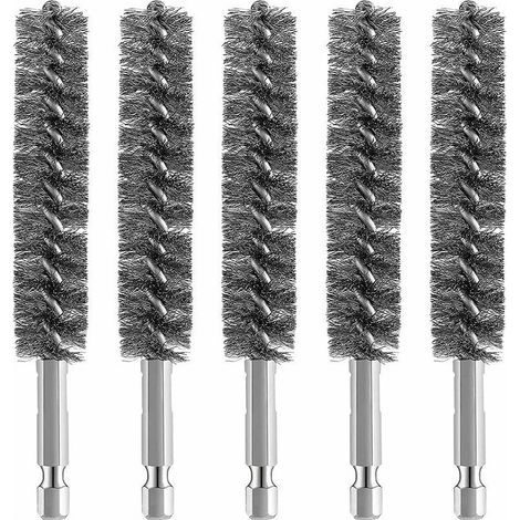 FITLAB-5pcs Brosse MéTallique de Brosse D'AléSage D'Acier Inoxydable pour la Brosse MéTallique de Nettoyage de Perceuse Brosse D'Acier Inoxydable avec la PoignéE de Tige Hexagonale,pour le métal et la (1/4)
