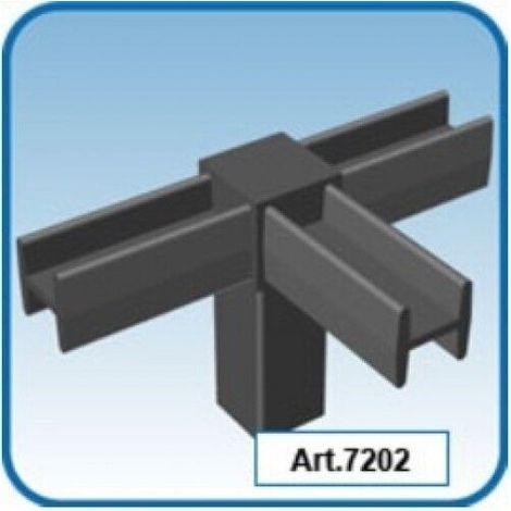 Profilo alluminio per scaffali e strutture modulari componibili dimensione disponibile: raccordo 4 vie 7202