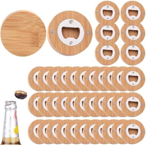 Ouvre-Bouteille Magnétique 40 Pièces, Ouvre-Bouteille Rond en Bois, Ouvre-boîte De Bière, Ouvre-Bouteille Personnalisé Aimants pour Réfrigérateur (1/4)