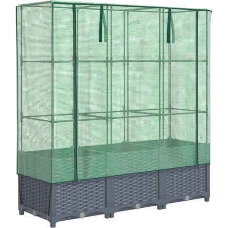 Jardinera elevada con cubierta de aspecto ratán 120 x 40 x 138 cm gris 020038738