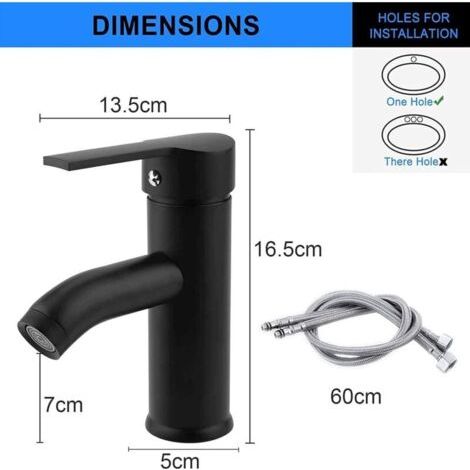 FENOPLASTICARobinets De Lavabo Carrés Noirs,Robinets De Lavabo Noir,Robinet Mélangeur D'eau Chaude et Froide en AcierInoxydable,Toilettes,Salle de Bain,Bassin (A (1/3)