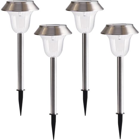 Lot de 4 lampes solaires de jardin en acier inoxydable, éclairage LED blanc chaud pour allée, terrasse, pelouse et jardin. (1/5)