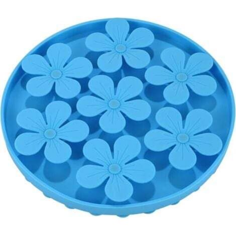 [NEVER USED] Blue Anti-Gulping Dog Bowl, Slow Feeder for Pets Cat/Dog Made of Soft Silicone Rubber, Cute Flower Shape