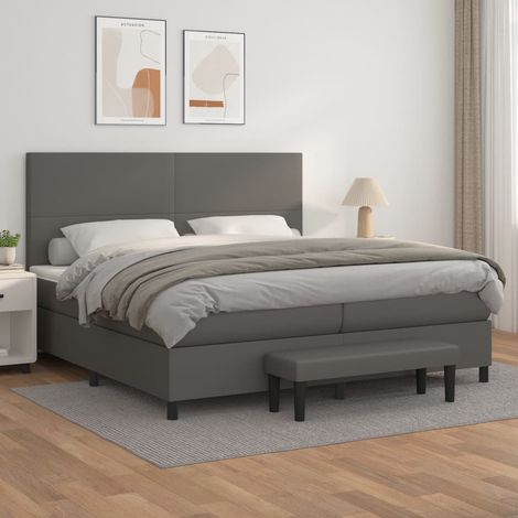 Boxspringbett mit Matratze Grau 200x200 cm Kunstleder (1/5)