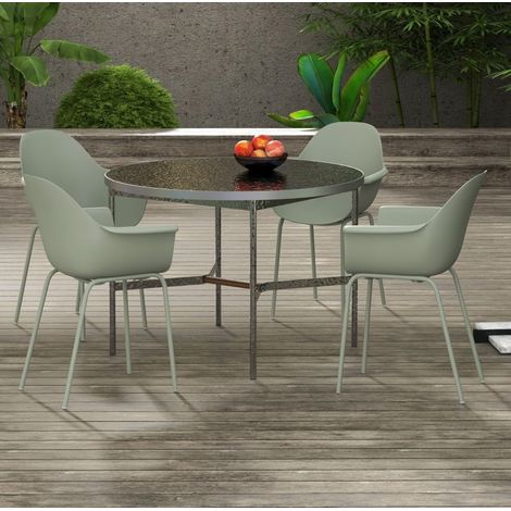 Silla de exterior set de 4 en acero verde con respaldo alto, resistente a la intemperie (1/5)