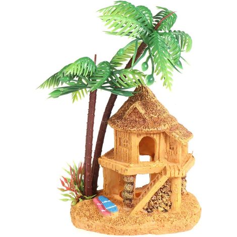 Resin Aquarium Decoration Miniature Coconut Tree House for DIY Aquarium, Realistic and Elegant Aquatic Ornament (1/5)