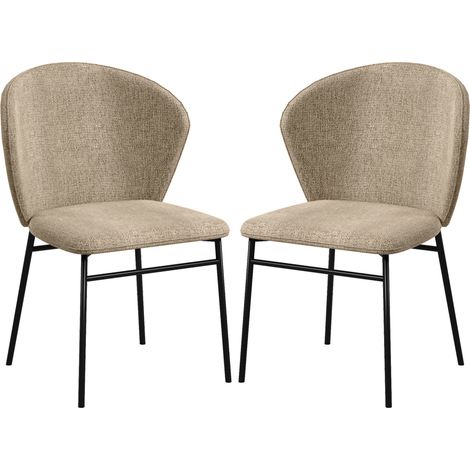 2er-Set Esszimmerstühle, leinenbezogener Sitz, stabile Stahlbeine, modernes Design, hellbraun