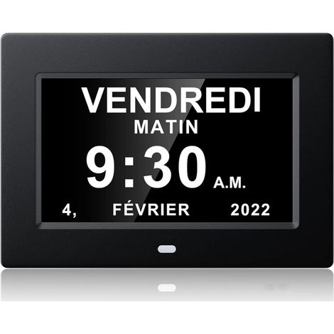 8-inch digital clock — displays date, month and day — easy to install, black. (1/5)