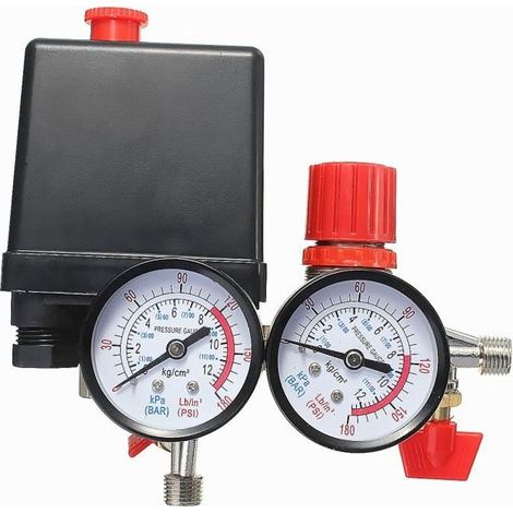 Contrôle Interrupteur Vanne Régulateur Pression Air Compresseur + 180PSI Jauge (1/4)